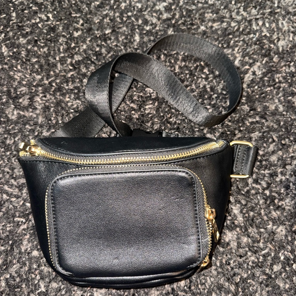 Black Belt Bag with Gold Accents